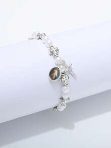1pc Acrylic Cross Bracelet For Men, Versatile Vintage Hip-Hop Jewelry, Great Gift For Family And Friends - White - View 1