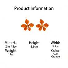 1 Pair Elegant French Style Handmade Asymmetrical Orange Enamel Flower Earrings, Luxury Summer New Design For Women - Orange - View 5