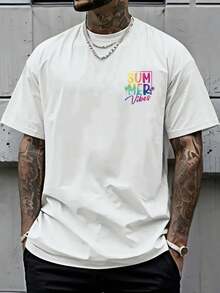 New Men's T-Shirt Made Of 180g Heavyweight Cotton, With A Loose Fit And Dropped Shoulders, Summer Style, Featuring A Palm Tree Print, Pattern Design On The Front And Back, A Modern Top Suitable For Layering In Spring And Autumn Or Wearing Alone In Summer, Unisex. - White - View 3