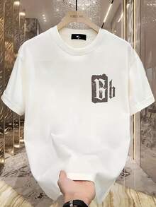 New Men's Short-Sleeved Crew Neck T-Shirt, 180g Cotton, Versatile, Fashion Brand, Summer Print, For Couples, Sweat-Absorbing And Breathable - Suitable For Layering In Spring And Autumn, And As A Single Garment In Summer, Unisex. - 黑色 - 查看 7