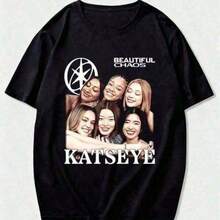 Katseye Men's Pink Graphic T-Shirt, Vintage Graphic Tee, Beautiful Casual Short Sleeve T-Shirt Suitable For Young Girls, Fun Fashion T-Shirt For Spring And Summer, Women's Blouses, Blouses, Casual Blouses For Ladies, Casual Blouses For Ladies, Women's Tops, Tops, Unisex. - 黑色 - 查看 6