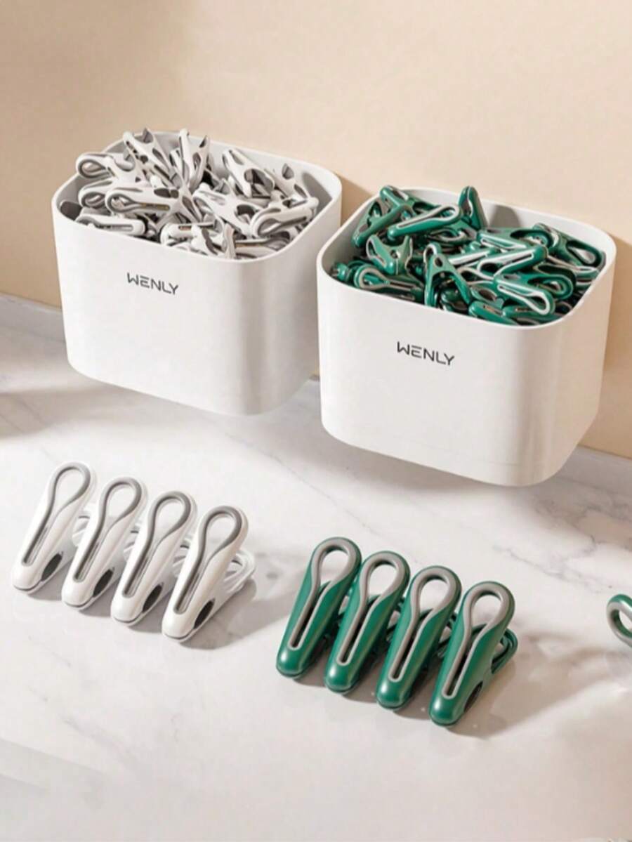 12/24/36pcs Seamless Strong Fixing Sock Clips, Suitable For Storage Baskets, Multi-Functional Plastic Clips, Home Anti-Wind Anti-Slip Dormitory Supplies (Storage Basket + Non-Marking Peacock Clips) - Multicolor - View 1