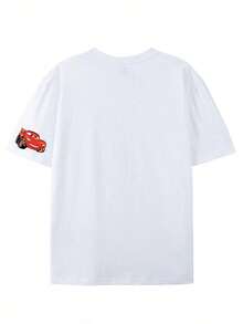 Disney Men's Classic "Lightning McQueen" Graphic T-Shirt, Featuring The Iconic "Rookie Racer" Character In A Bold, Speed-Themed Design, Crew Neck, Short Sleeve, Made From Premium 100% Cotton. This Striking White T-Shirt Showcases A Vibrant Full-Color Print Of The Legendary Red Race Car, Complete With Flames, Checkered Flags, And The Number "95" In Bold Black And Red Lettering. The Dynamic Graphic Captures The Thrill Of The Track And The Character's "Ka-Chow" Spirit, Blending Retro Racing Numbers With A Fresh, Street-Ready Vibe. Perfect For Everyday Wear, Race Days, Or Themed Parties, It's Made From Soft, Breathable Cotton For All-Day Comfort, Pairs Easily With Jeans, Cargo Pants, Or Shorts, And Appeals To Fans Of All Ages. - trắng - Xem 2