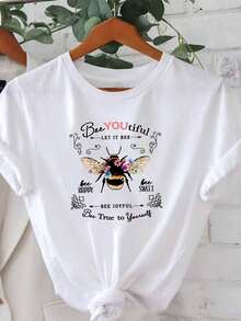 Plus Size - Plus Size - Women's Plus Size T-Shirt With "Be True To Yourself" Print, Short Sleeve, Round Neck, Casual Style, Suitable For Summer And Spring, Women's Clothing - White - View 7