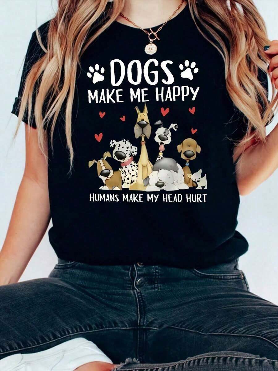 Camiseta con Estampado de Letras, Manga Corta, Cuello Redondo, Estilo Casual para Verano y Primavera, Ropa de Mujer - Estilo Vintage Urbano, Unisex, Camiseta Holgada de Algodón 100% Puro. - Negro - Ver 1