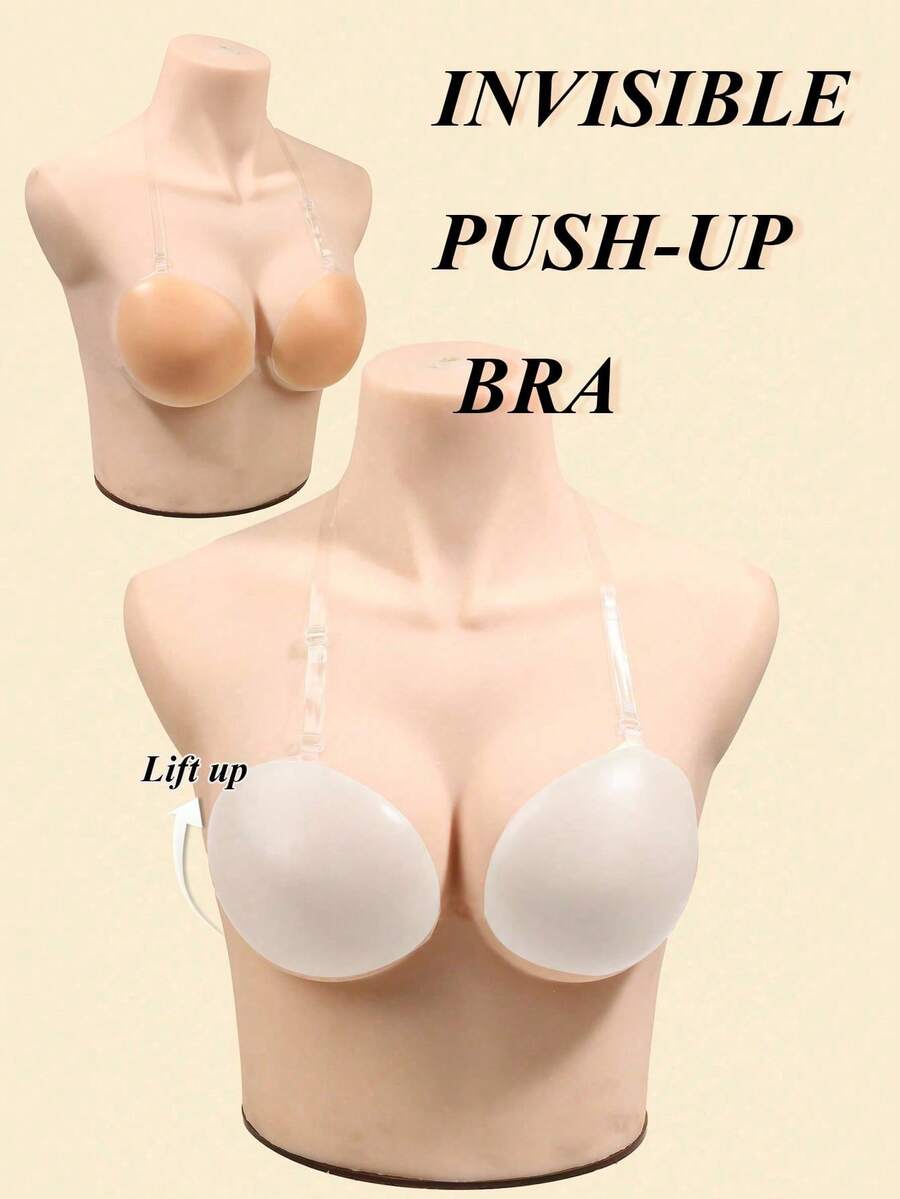 Sujetador push up de cuello halter invisible | Sujetador transparente sin espalda | Levantamiento y soporte en V profunda | Perfecto para vestidos, bodas y atuendos de verano