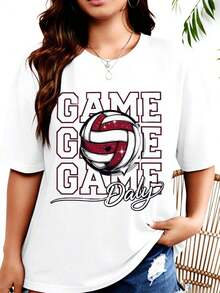 Women's T-Shirt, Women's Sports T-Shirt With Heart Design And Sparkling Details, Perfect For Volleyball Fans And Players, For Everyday Wear Or As A Team Uniform - 白色 - 查看 1