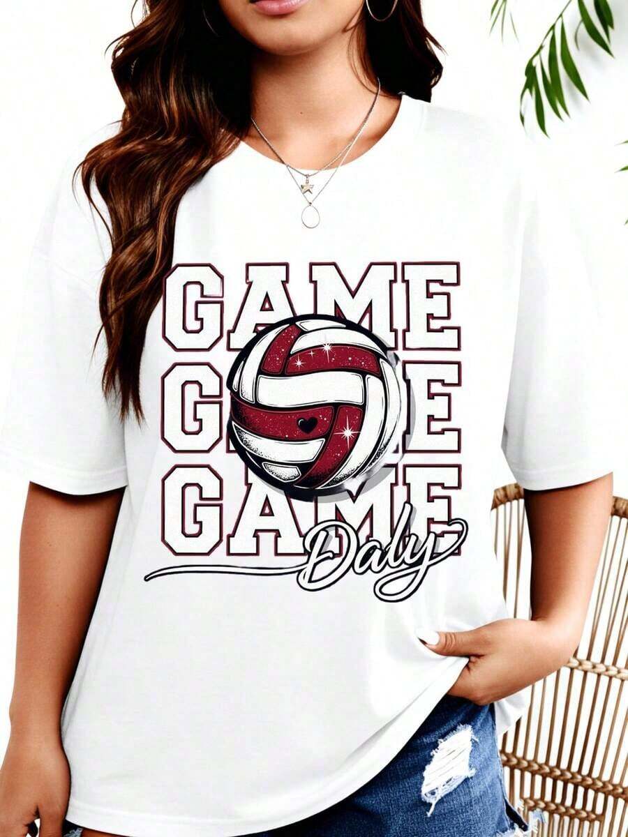 Women's T-Shirt, Women's Sports T-Shirt With Heart Design And Sparkling Details, Perfect For Volleyball Fans And Players, For Everyday Wear Or As A Team Uniform - 白色 - 查看 1
