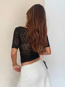 Camiseta de mujer con cuello en V ajustada y sexy, tops para salir en primavera/verano - Negro 3 - Ver 3