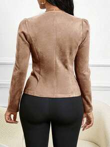 Lady Chaqueta abierta con detalles de botones en ante negro para otoño/invierno - Caqui - Ver 3