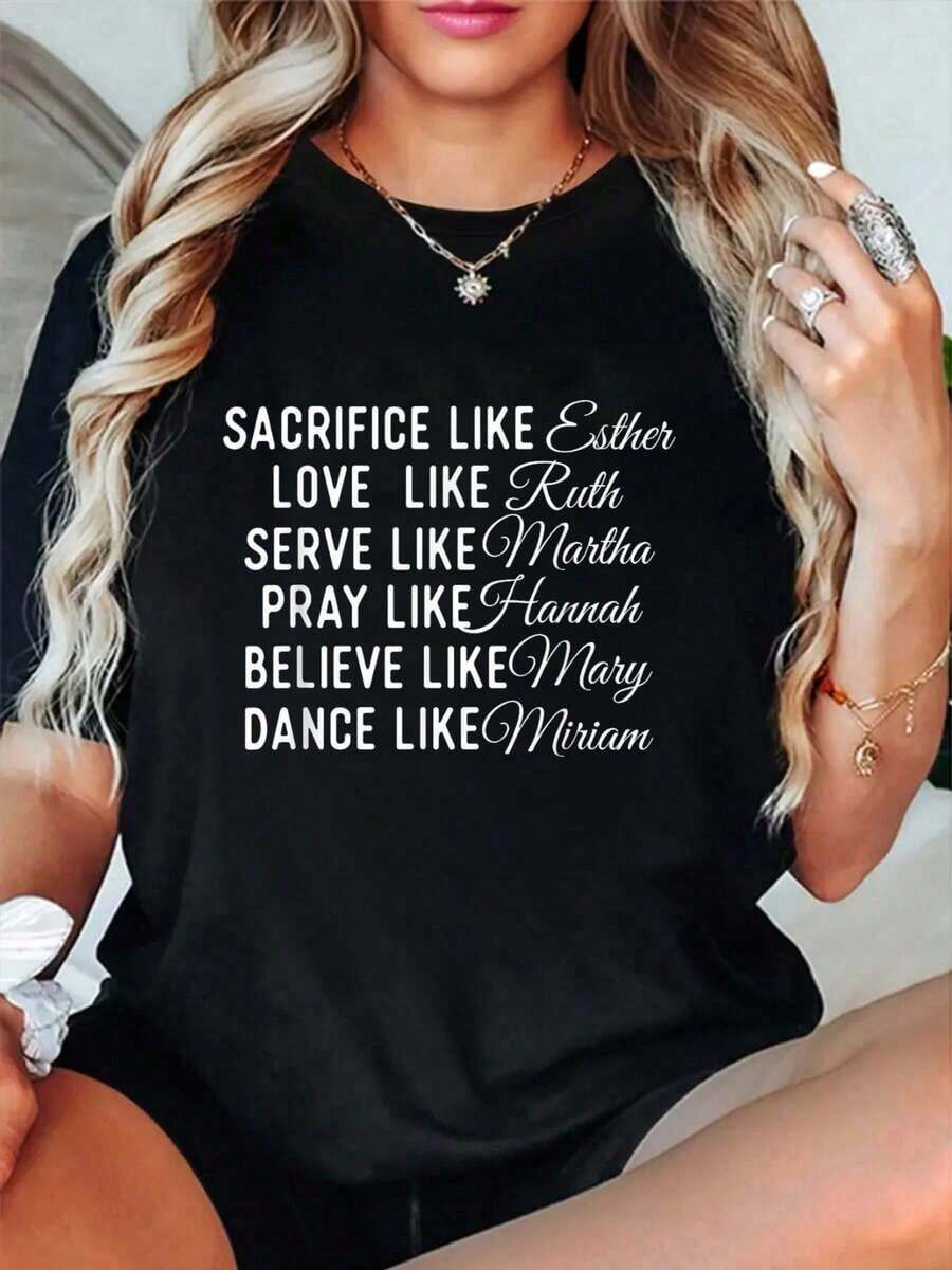 Conjuntos de verano para mujer 100% algodón Sacrifice Like Esther Love Like Ruth - Camiseta de fe cristiana de Jesús Tops de verano - Negro - Ver 1