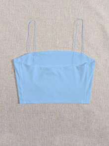 Top corto de tirantes delgado unicolor - Azul - Ver 2
