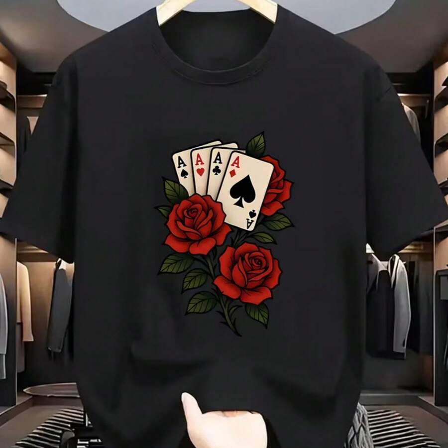 Camiseta estampada, algodón puro, cuello redondo, camisa de moda neutral, creativa, blusa casual de verano para hombres y mujeres, camiseta suave y cómoda, - Negro - Ver 1