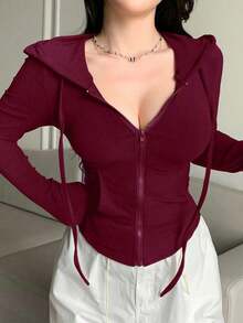 Sudadera con cremallera para el Día de San Valentín, camiseta ajustada para mujer - Burdeos - Ver 5