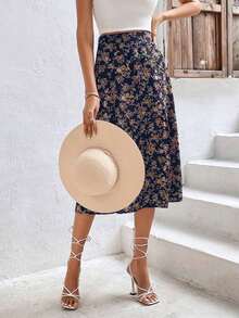 Frenchy Falda con estampado floral de muslo con abertura - azul real - Ver 3
