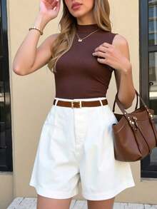 Set de 2 piezas con top sin mangas y shorts de unicolor casual para mujer - Multicolor 2 - Ver 6