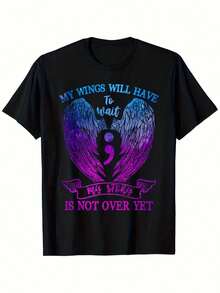 Unisex Mental Health Awareness T-Shirt - 100% Cotton 180gsm, With The Slogan "My Wings Must Wait" And A Wing Design, Themed Around Borderline Personality Disorder (Sizes 1XL-5XL) - Unisex Casual Black T-Shirt. - 黑色 - 查看 6