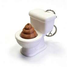 1pc Funny Toilet Poop Button Keychain, Prank Stress Relief Pendant - White - View 7