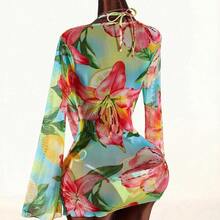 3pcs Women's Floral Cover-Up Swimsuit Set, Sexy Backless Deep Draped Neck Design, Suitable For Holiday Wear Beach Vacation Outfits For Women - Multicolor - Ver 8
