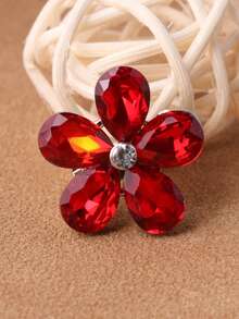 1pc Red Flower Glass Brooch, 5 Color Options Available - Red - View 2