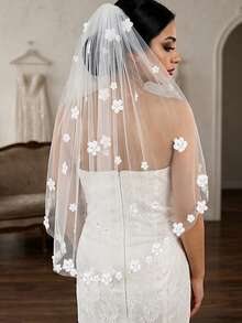 Short 3D Floral Bridal Veil - Multicolor - View 4