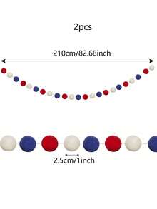 1/2pcs July 4th Felt Pom-Pom Garland, Red, White & Blue 30 Balls Independence Day Felt Ball Wreath, Patriotic Hanging Supplies, Suitable For Memorial Day Wall Party Home Decor - View 7