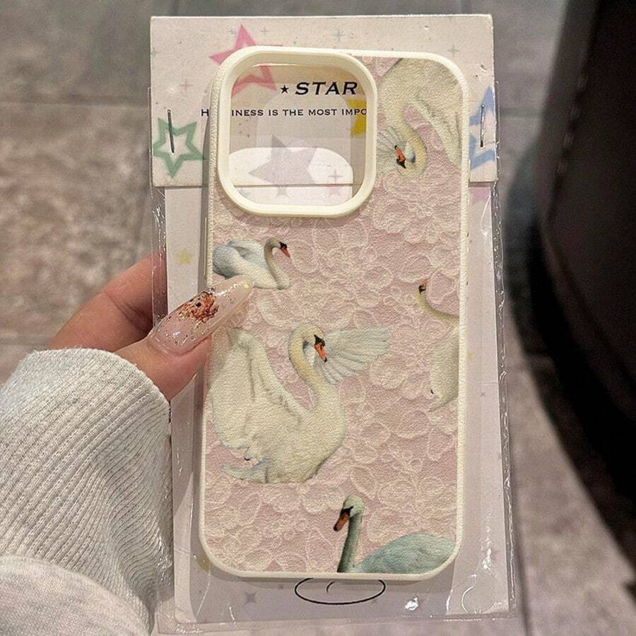 1 ốp lưng điện thoại bằng chất liệu TPU, họa tiết ren thiên nga, phù hợp với 17 Pro Max/17/16 Pro Max/15/13/12/11, S20 FE/A15/S24/A55, Note 11/Note 12/Note 13 Pro, bảo vệ toàn diện chống rơi vỡ. - trắng - Xem 1