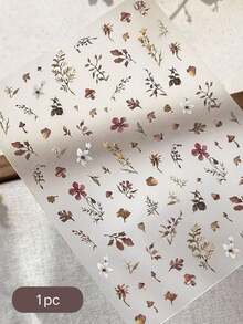 1片復古乾燥花臉部貼紙，自然風野餐妝容裝飾，自黏防水耐用，音樂節派對妝容裝飾 - 彩色 - 查看 6