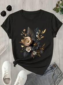 Camiseta de Mujer, Camiseta Casual de Manga Corta para Damas - Negro - Ver 12