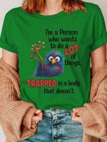 Women's 100% Cotton T-Shirt, Plus Sizes 0-8XL, Casual Style, Printed, For Everyday Wear, Unique Design, Suitable For All Seasons, Short Sleeves, Available In Multiple Colors. I'm A Person Who Wants To Do Many Things, But I'm Trapped In A Body That Can't Fulfill My Desires. Breathable Cotton T-Shirt, Goes With Everything For Women - 綠色 - 查看 6