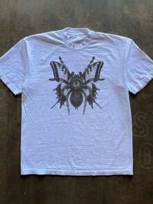Oversized Vintage T-Shirt With Butterfly And Spider Design, Dark Academy Style Clothing For Men And Women, Grunge Aesthetic T-Shirt, Gothic Goblincore Graphic T-Shirt - 白色 - 查看 1
