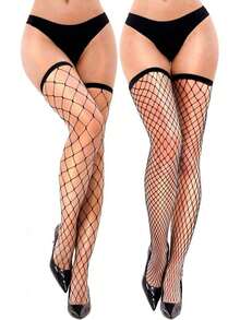 2 Pairs Thigh High Fishnet Stockings Sparkly Fishnet Tights Women, Fishnets Stockings - 黑色 - 查看 6