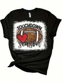 1 Women's American Football T-Shirt - 100% Cotton, Soft, With A Cute Leopard Print And American Football Design, Unisex Casual T-Shirt Suitable For Casual Outfits, Perfect Gift For American Football Fans, 180g 100% Cotton. - 黑色 - 查看 1