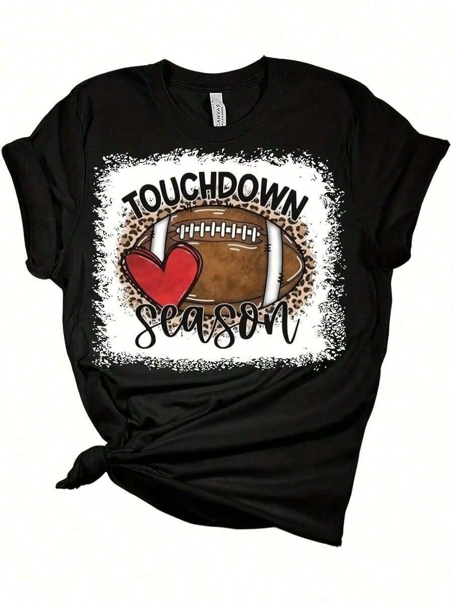 1 Women's American Football T-Shirt - 100% Cotton, Soft, With A Cute Leopard Print And American Football Design, Unisex Casual T-Shirt Suitable For Casual Outfits, Perfect Gift For American Football Fans, 180g 100% Cotton. - 黑色 - 查看 1