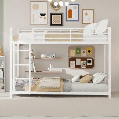 Metal Bunk Bed With Two Single Beds / Heavy, Stable Metal / Low Noise / Safety Railing / No Box Spring Required