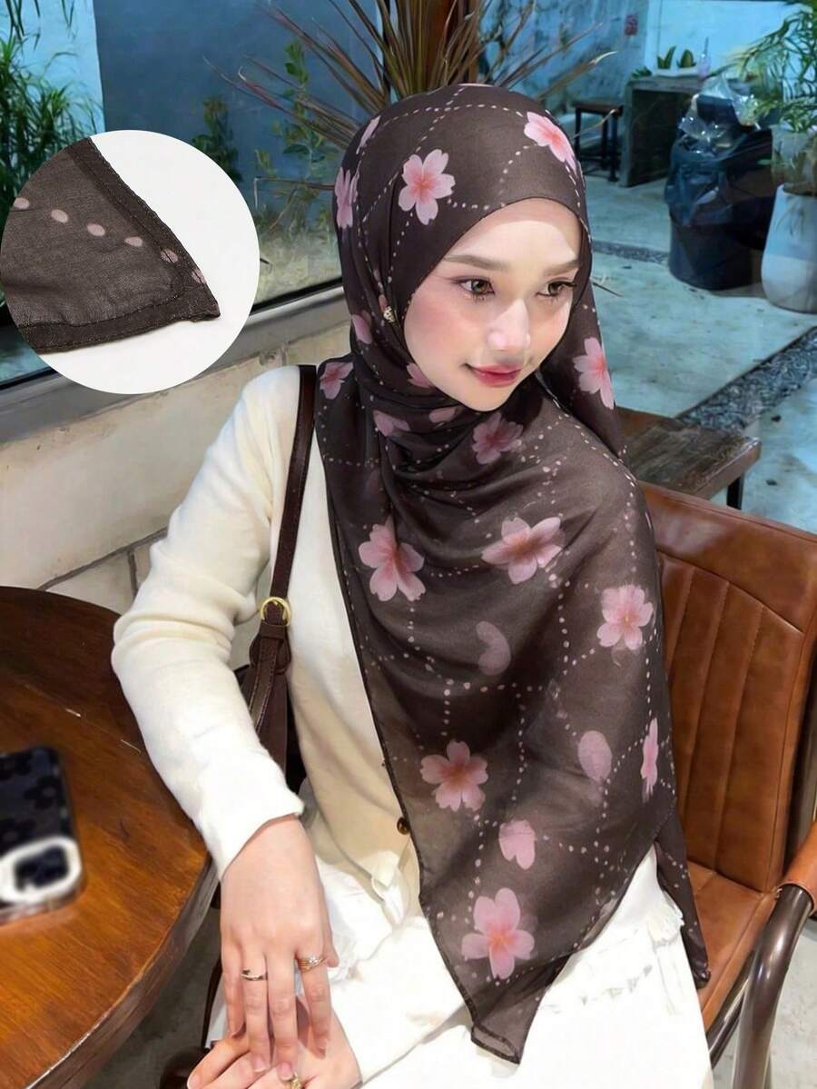 1件装女士波西米亚水彩印花头巾，穆斯林防晒头巾，优雅百搭围巾披肩，适合日常佩戴