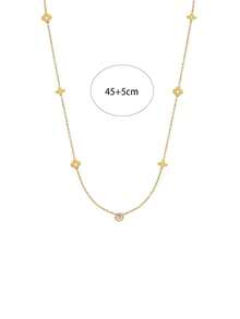 Dây chuyền mặt dây hình cỏ bốn lá đính một viên kim cương, mạ vàng 18K, kiểu dáng tối giản sang trọng phổ biến của Hàn Quốc và Nhật Bản. - Vàng - Xem 2