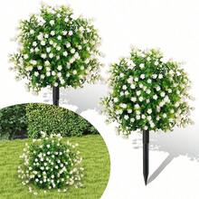 1/3pcs 18-Inch Artificial Ground Stake Flowers, Artificial Camellia And Eucalyptus Leaves With Ground Stakes (Random Colors), UV Resistant Non-Fading Garden Decor, Suitable For Outdoor Patio, Yard, Lawn, Pathway, Porch, Backyard, Cemetery Decoration, Indoor Balcony, Home, Wedding Party Arrangement - Multicolor - View 1