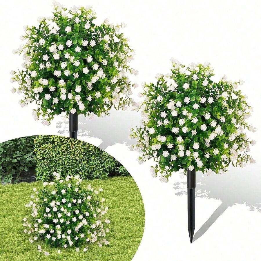 1/3pcs 18-Inch Artificial Ground Stake Flowers, Artificial Camellia And Eucalyptus Leaves With Ground Stakes (Random Colors), UV Resistant Non-Fading Garden Decor, Suitable For Outdoor Patio, Yard, Lawn, Pathway, Porch, Backyard, Cemetery Decoration, Indoor Balcony, Home, Wedding Party Arrangement - Multicolor - View 1
