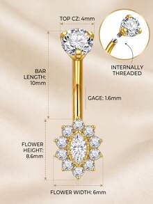 1pc Titanium High Quality Belly Button Rings, Internally Threaded Belly Ring, Round CZ, Moon, Flower Navel Rings For Women Men 10mm,For Gift - Multicolor - View 4
