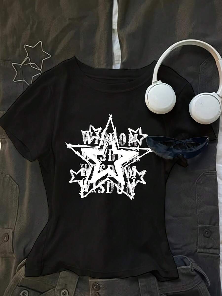Women's T-Shirt With Sparkling Golden Cherry Design - Hitam - View 1