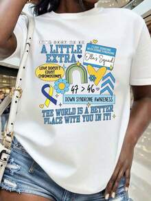 TrendyT T-Shirt With Awareness Design Featuring A Small Additional Text, Rainbow Heart Print And Ribbon, For Casual Wear And Awareness Events, Everyday Use. - White - View 1