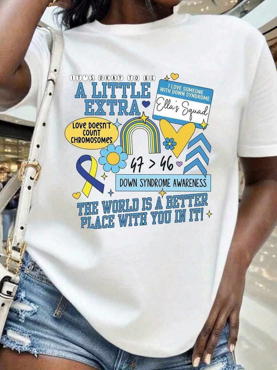TrendyT T-Shirt With Awareness Design Featuring A Small Additional Text, Rainbow Heart Print And Ribbon, For Casual Wear And Awareness Events, Everyday Use. - White - View 1