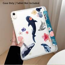 Funda protectora de tableta de cristal acrílico con patrones de delfín, concha marina, estrella de mar y florales, compatible con modelos de tableta Honor/Apple y otros populares, con soporte plegable, esquinas reforzadas de silicona, función de activación/suspensión automática, ranura para bolígrafo incorporada, soporte ajustable de varios ángulos - Protección diaria perfecta, regalo ideal - Multicolor - Ver 5