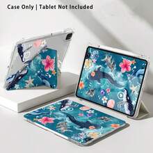 Funda protectora de tableta de cristal acrílico con patrones de delfín, concha marina, estrella de mar y florales, compatible con modelos de tableta Honor/Apple y otros populares, con soporte plegable, esquinas reforzadas de silicona, función de activación/suspensión automática, ranura para bolígrafo incorporada, soporte ajustable de varios ángulos - Protección diaria perfecta, regalo ideal - Multicolor - Ver 8