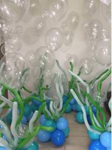 25pcs/Set DIY Deep Sea Seaweed Balloon Kit, Includes Clear Latex Balloons. Suitable For Ocean-Themed Birthday Parties, Underwater Parties, Shell And Seaweed Decorations. - View 4