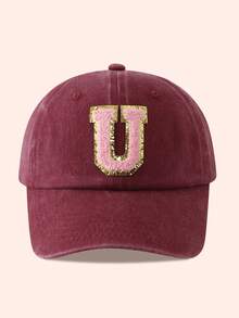 1pc Kids Burgundy Letter Baseball Cap, Sun Hat For Boys And Girls, Suitable For Outdoor And Daily Use - Pink Gold Label - Wine Red Washable Cap - View 42