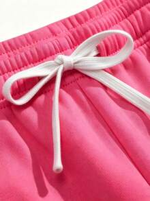 Men's Casual Knit 7 Inch Shorts, Loose Wide Leg Drawstring Waist Sweat Shorts With Pockets, - Hot Pink - View 2