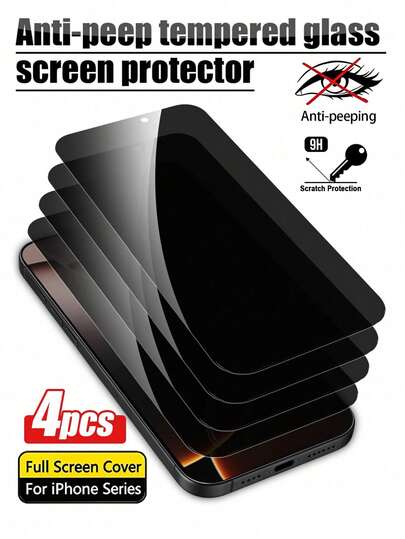4pcs Privacy Screen Protector, Tempered Glass, Anti-Peeping, Protects Your Privacy And Safety, Made Of Tempered Glass Material, High Hardness Anti-Knock And Scratch, Not Easy To Crack, Clear Image Quality, Perfectly Fits With Phone Cases, Compatible With IPhone 17E/17 Pro Max/17 Pro/17 Air/17/16 Pro Max/16 Pro/16 Plus/16/15 Pro Max/15 Pro/15 Plus/15/14/13/12 And Other Models.