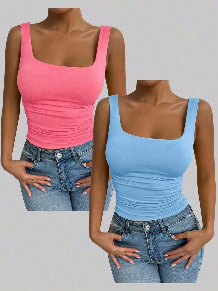 Conjunto de dos piezas de camiseta de tirantes ajustada en verde y blanco, estilo sexy de club, atuendo de festival y carnaval, atuendo de cumpleaños de mujer, atuendo romántico para citas, atuendo de concierto, esencial para fiestas, atuendo diario, atuendo deportivo casual, estilo de vacaciones - Multicolor 6 - Ver 1